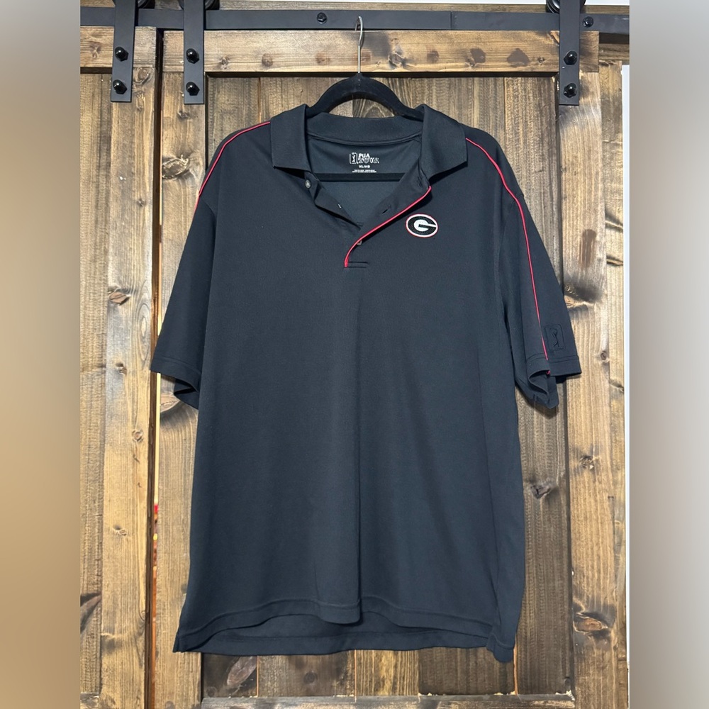 PGA Tour Black Polo Shirt with Red Accents